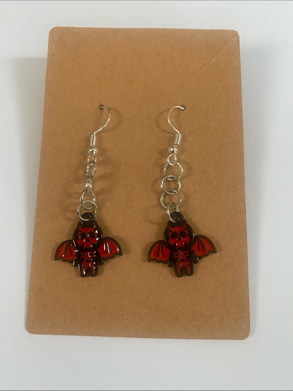 Handcrafted Red Bat Dangle Earrings - Women Jewelry